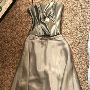 Gorgeous chrome formal tea length skirt with matching bone-in corset top…